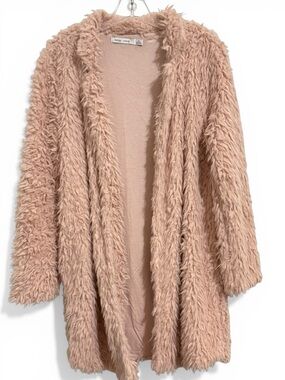 Bishop + Young Jacket Faux Fur Blush Pink Open-front Cardigan M